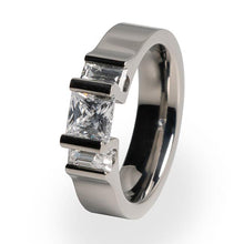 Multistone Titanium ring with princess cut diamonds
