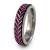 Chevrons Titanium Fidget Ring |  Natural silver color edge/ Black spinner and colors