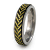 Chevrons Titanium Fidget Ring |  Natural silver color edge/ Black spinner and colors