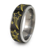 Shooting Stars Titanium Fidget Ring | Natural Silver Color Edge/  Black Spinner and Colors